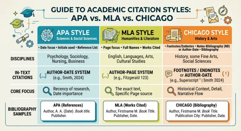 APA vs MLA vs Chicago Citation: Key Differences & Examples